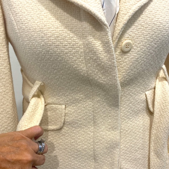 Vintage 70’s Textured Cream 70% Wool, Belted Coat |Size 12 - Picture 9 of 12